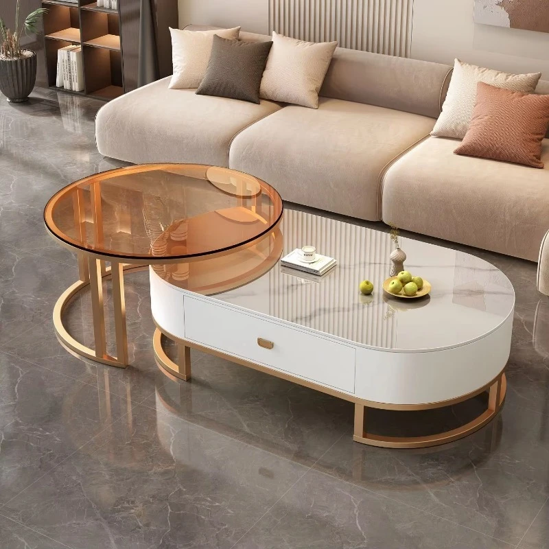Deluxe Convertible Burnt Stone Countertop Coffee Coffee Table Side Table Set 2-piece Set