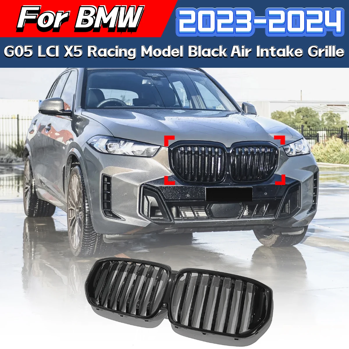 

For BMW X5 G05 2023 2024 Front Bumper MP Air Intake Grille Bright Sports Black Radiator Protective Cover Body Modification Kit