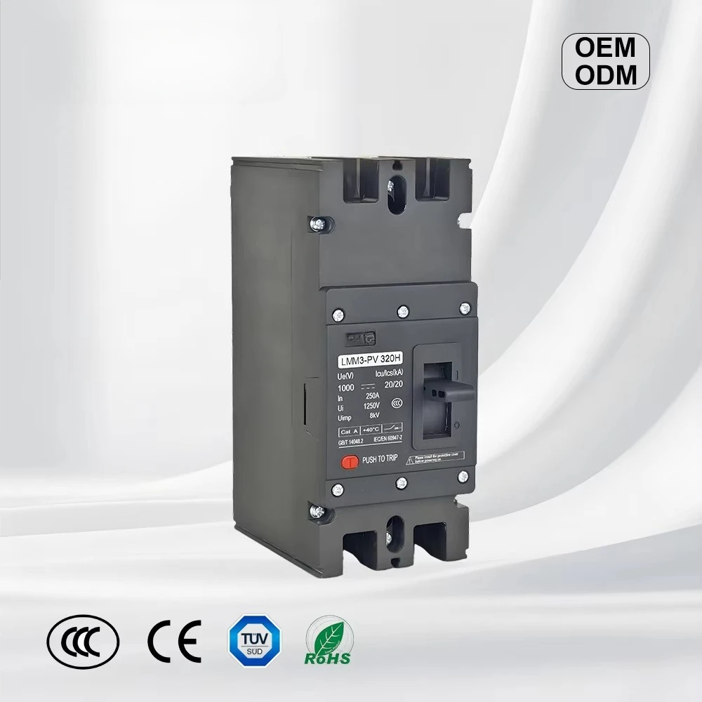 

DC MCCB LMM3DC 3P Автоматический выключатель в литом корпусе 63A-630A 500 В-2000 В Сертифицированный CE 20 кА Разрывная способность для солнечных панелей