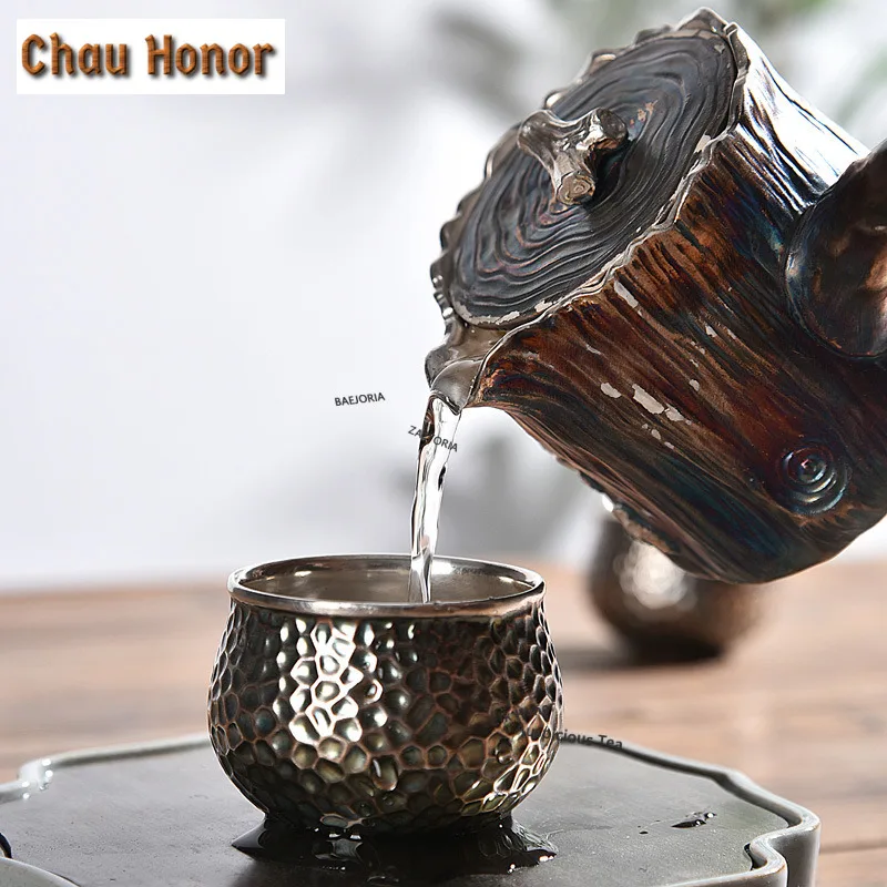 245ml Handmade Colorful Gilt Silver Side-handle Teapot Pine Crane Tea Infuser Pot Tea Maker Kettle With Fiter Tea Items Gifts