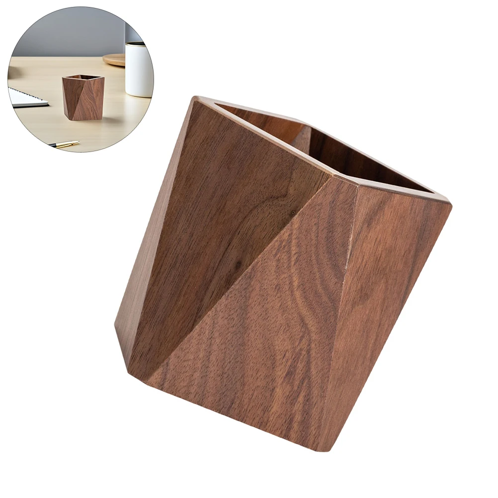 Black Walnut Pen Holder Desktop Container Shape Character Storage Office Supplies for Unique Portable