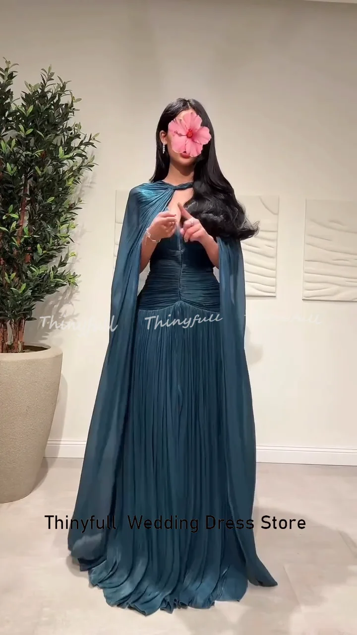 Thinyfull A-line Arab Prom Dresses Sleeveless V-neck Evening Party Gown with Shawl Dubai Split Dress Robes De Soirée Customized image 6