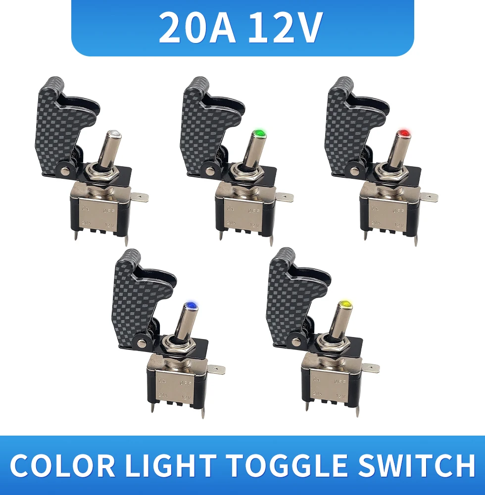 New 20A 12V LED toggle switch Illuminated Toggle Switch Control ON/OFF + Aircraft Missile Style Flip Up Cover XW