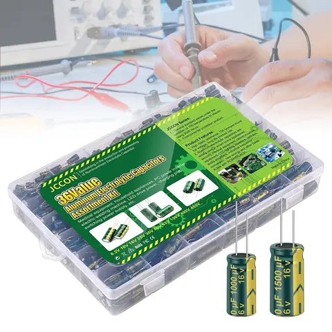 15/24/36 Values 225/460/925Pcs Aluminum Capacitors Set 16V-50V Aluminum Electrolytic Capacitors Assortment Kit with Storage Box