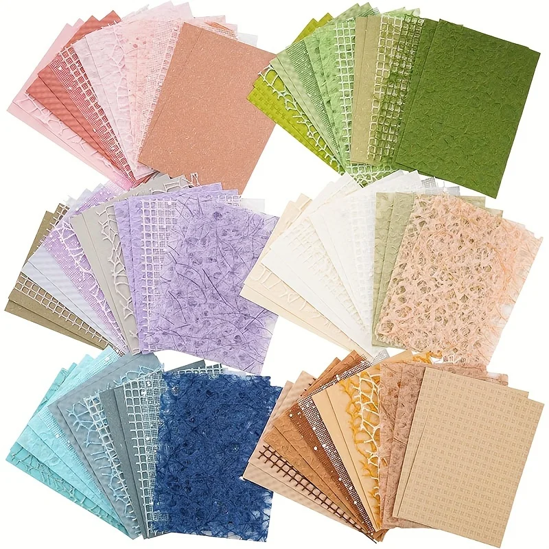 Set Surtido de 15 Piezas de Papel Texturizado y Tela de Malla - Papel Especial Mixto para Scrapbooking, Planificador, Bullet Journal y Junk Journal