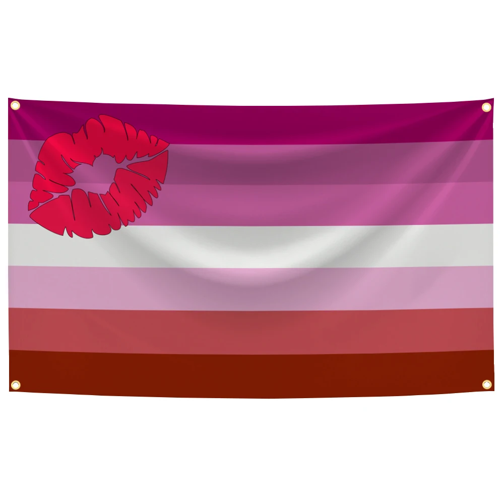3x5 Ft Lesbian Flag Vivid Color and Fade proof Large Labrys Lipstick Pink Orange Flags Polyester with Brass Grommets