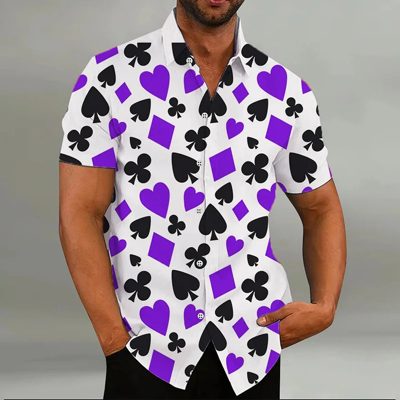 Fashion Men\'s Shirt Playing Cards 8 Colors Hearts Spades 3D Printing Lapel Short Sleeve Outdoor Street Fashion Designer Casual S