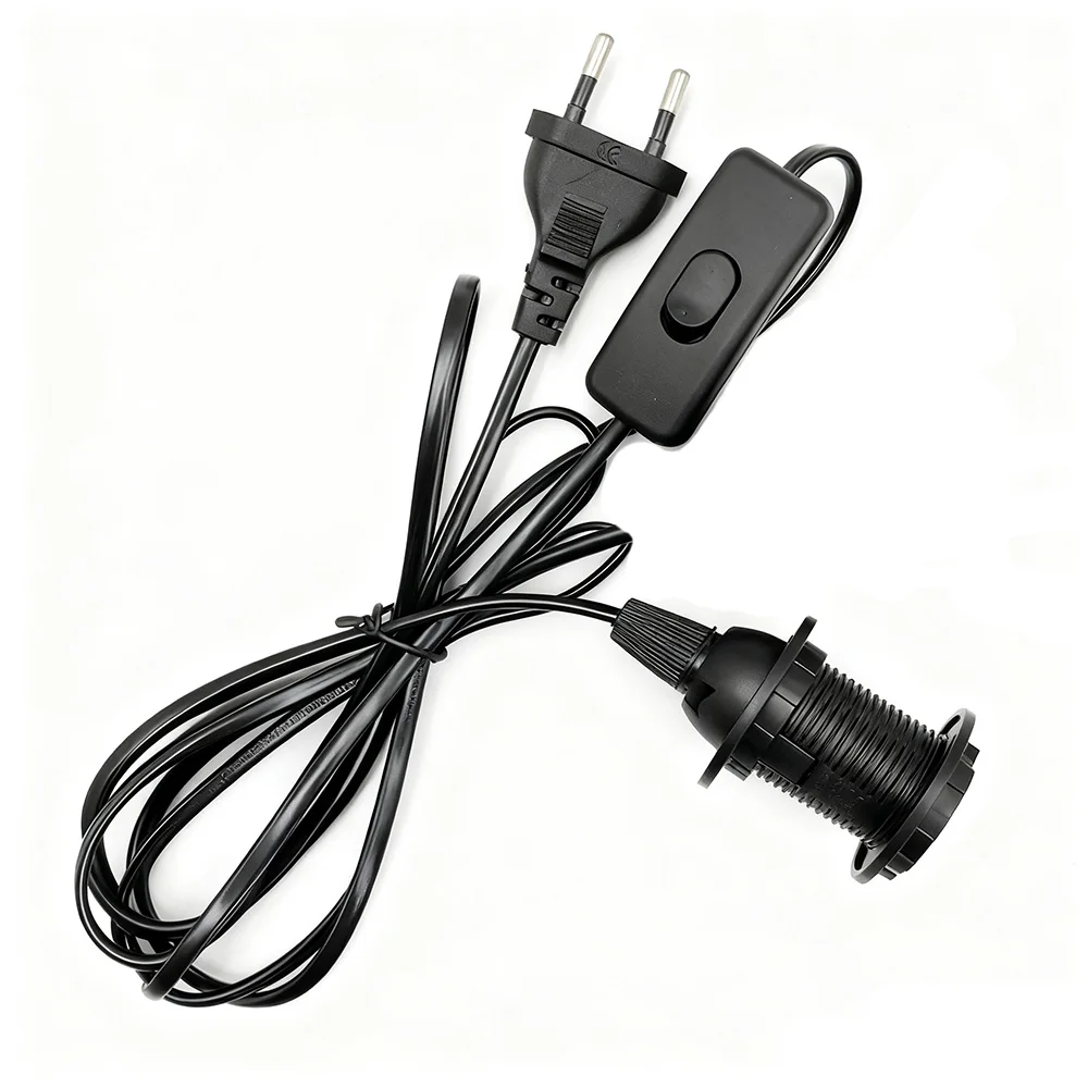 E14 Lamp Holder with Switch Socket EU Plug DIY Power Cable with 1.8 m Cord On/Off Switch Suspension Mounting Ring for Lampshade