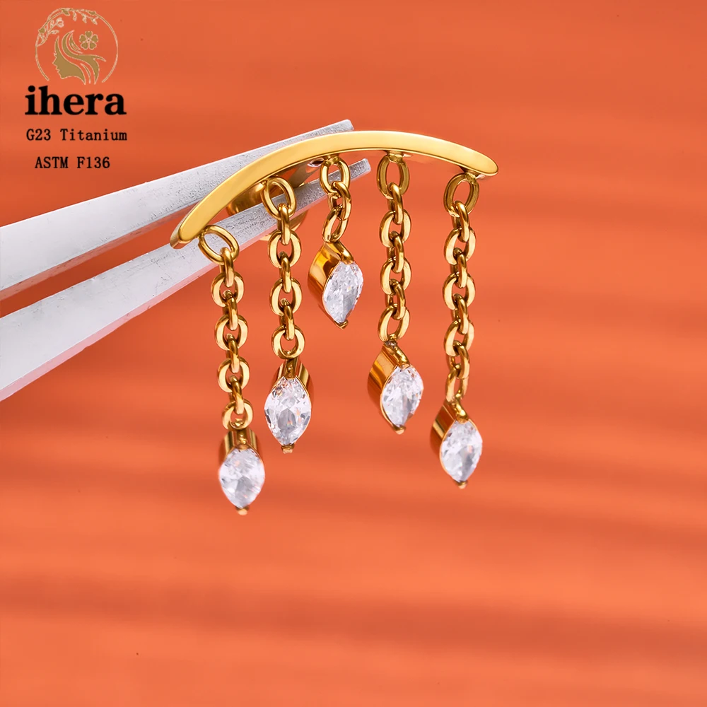 ASTM F136 Titanium Ear Cartilage Earrings Internal Thread 16G Hidden Helix Stud CZ Drape Chain Flat Back Tragus Piercing Jewelry