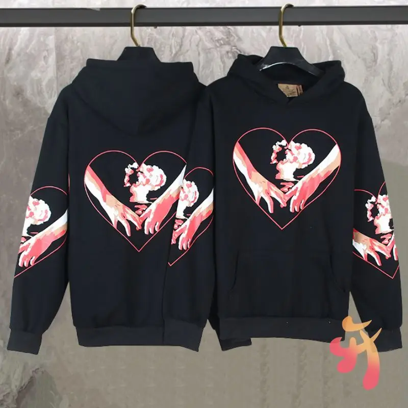 

24ss Winter Fleece 2XL Kanye Hoodies Love Mushroom Cloud Print Hand in Hand Men Women Hip-hop Casual Loose West Sweatshirt