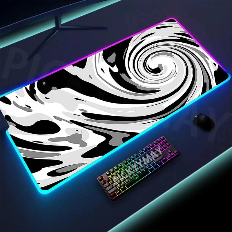 Black And White RGB Mouse Pad Gaming Mousepads LED Mouse Mat Keyboard Mat Anti-slip Best Choice Mousepad XXL Luminous Desk Rug