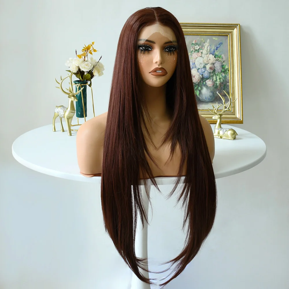 البني المحمر 13x4 العظام مستقيم الدانتيل شعر مستعار أمامي 30 بوصة الدانتيل الباروكة الأمامية للنساء الشعر غلويليس شعر مستعار اصطناعي