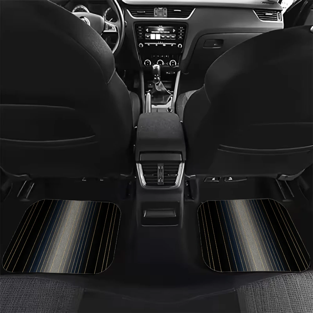 Striped Pattern Car Floor Mats Crystal Velvet Material 4pcs Set With Trunk Mat Travel Accessory Playful Design Protective Cover