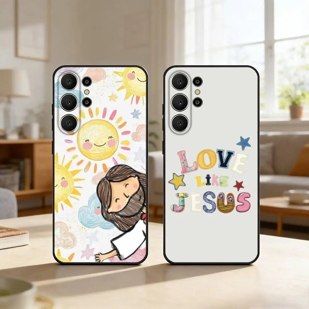 

Love Like Jesus Cartoon Phone Case For Samsung S26,S25,24,23,22,30,21,10,9,Ultra,Plus,Lite,Black Soft Case