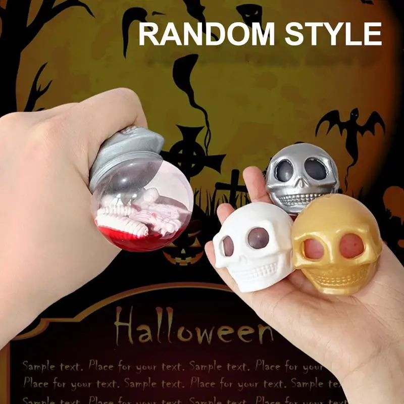 Halloween Squeeze Toy Eye-Popping Skull Sensory Toy Kneading Toy With Eye-Popping Effect For School Bus Classroom Bedroom Car