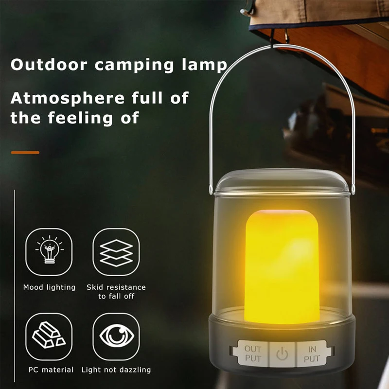 Vintage Outdoor Atmosphere Flame Portable Light Waterproof Hanging LED Lantern Lamps USB Chargeable Outdoor Travel Camping Light