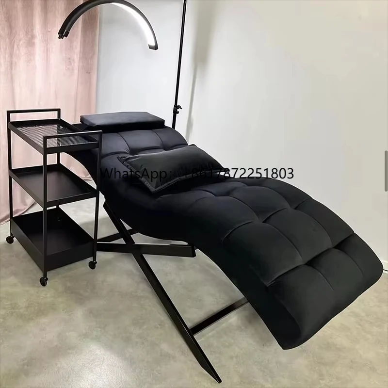 

Luxury Design Custom Folding Portable Salon Recliner Black Lash Bed Curved Eyelash Facial Massage Beds Spa Beauty Bed