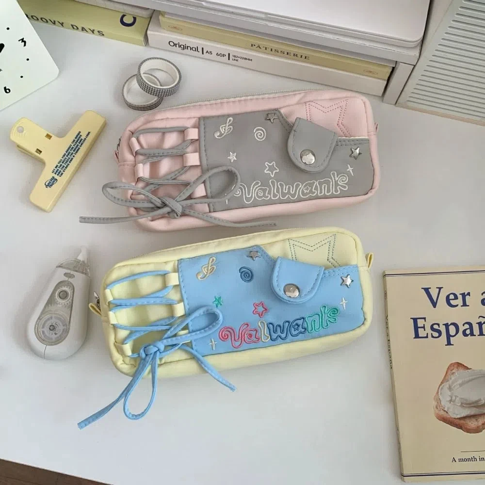 Pencil Case Korean Stationery Bag Desktop Storage Large Capacity Large Ins Pen Bag Cosmetics/Card/Pens Canvas Cloth