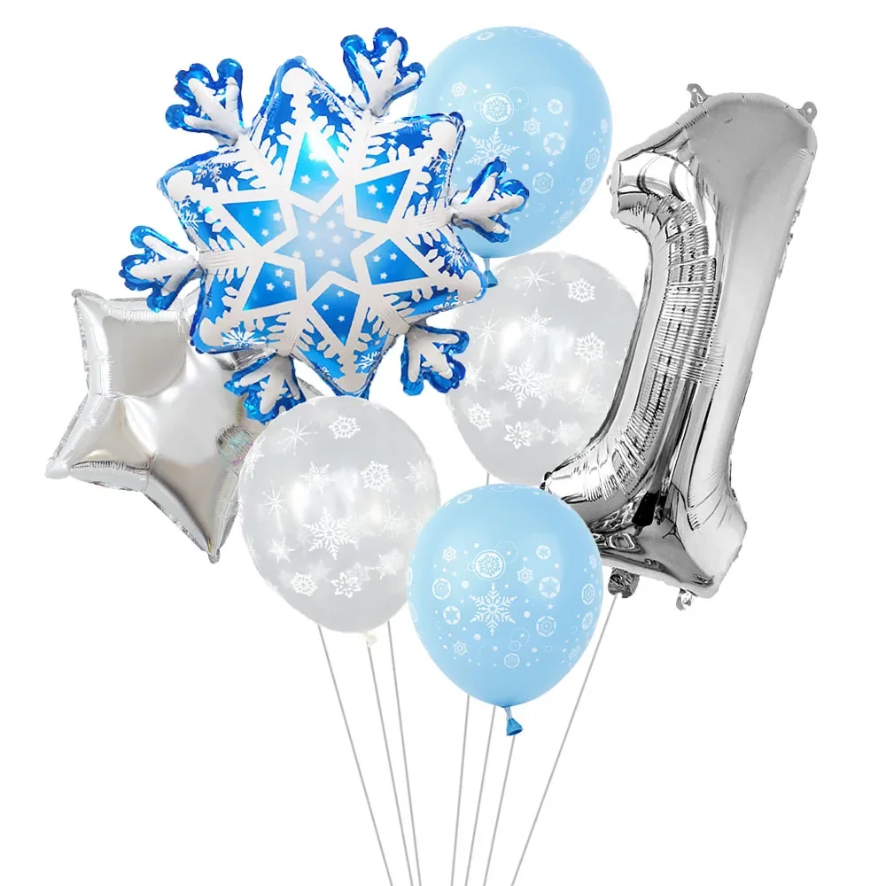 7 Stück Schneeflocken 32 Zoll Nummer 1-9 Folienballon-Set Winter Schneeflocke gefrorene Themenballons Geburtstagsfeier Feiertagsdekorationen