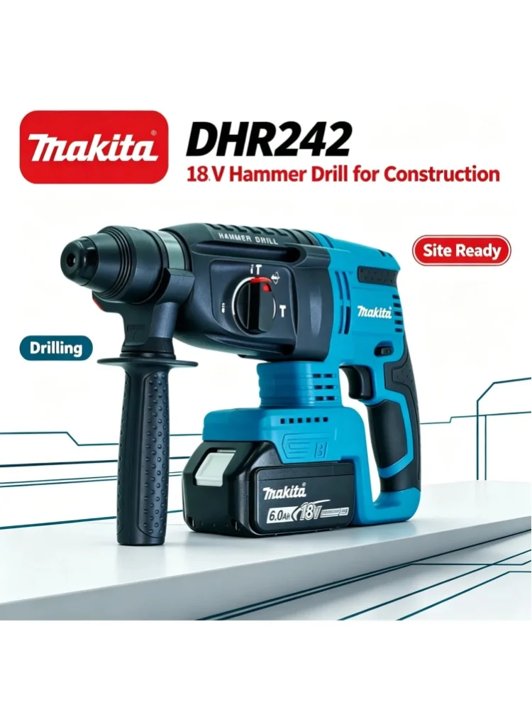 Makita DHR242 18V Bürstenloser Bohrhammer SDS-Plus, Betonbohrung 24mm, 2,0J, 6,0Ah Akku