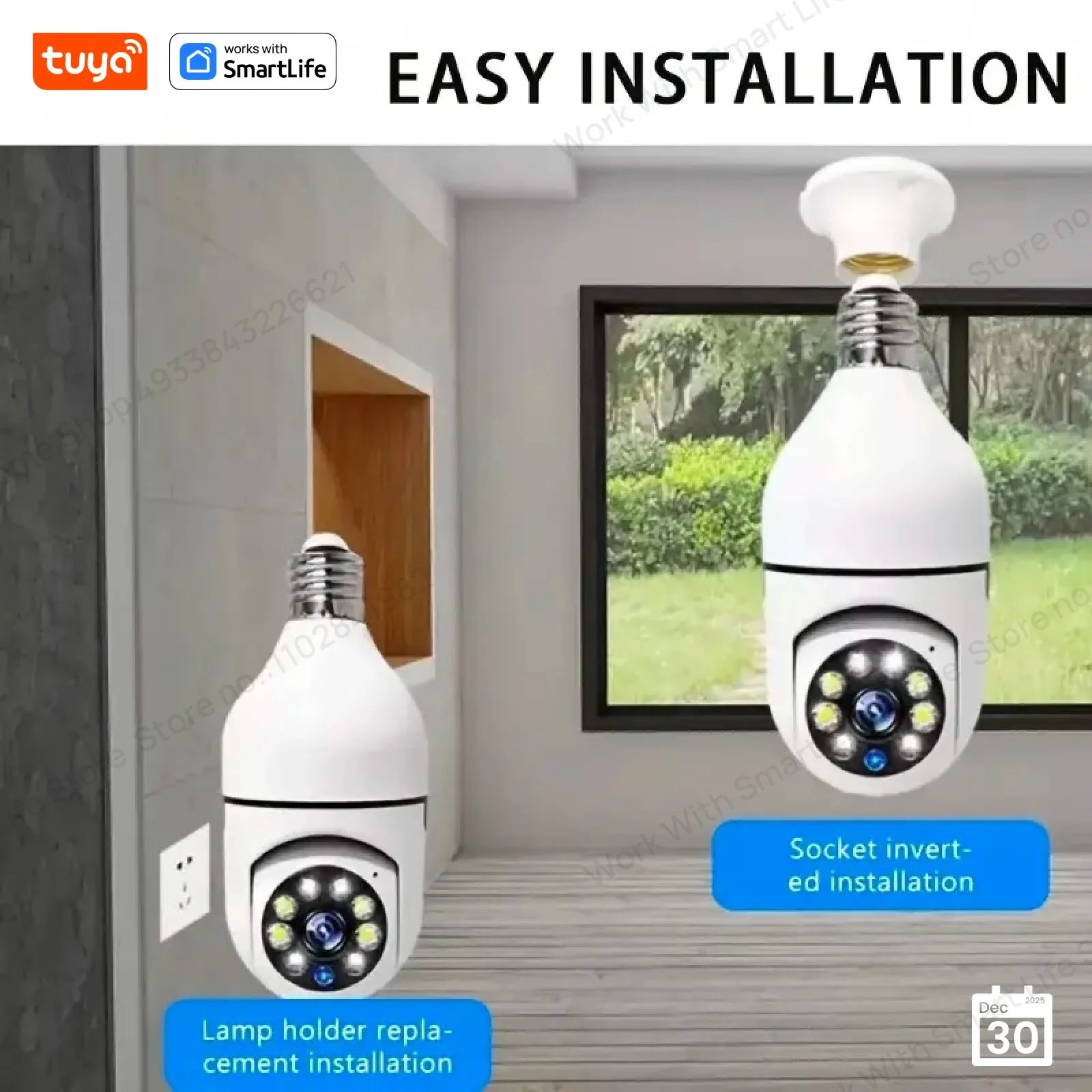 4MP Tuya Smart Home 2.4G E27 Bulb Wifi Surveillance Camera Night Security Video Surveillance Supprt Two Way Audio Mobile Motion