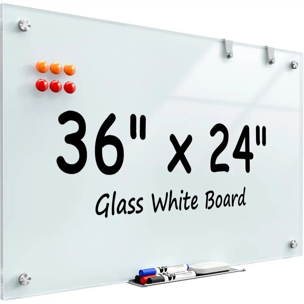 

Magnetic Dry Erase Board, Tempered Glass Whiteboard, Wall-Mounted, Smooth Surface, Floating Design, Accessories Included, Ideal