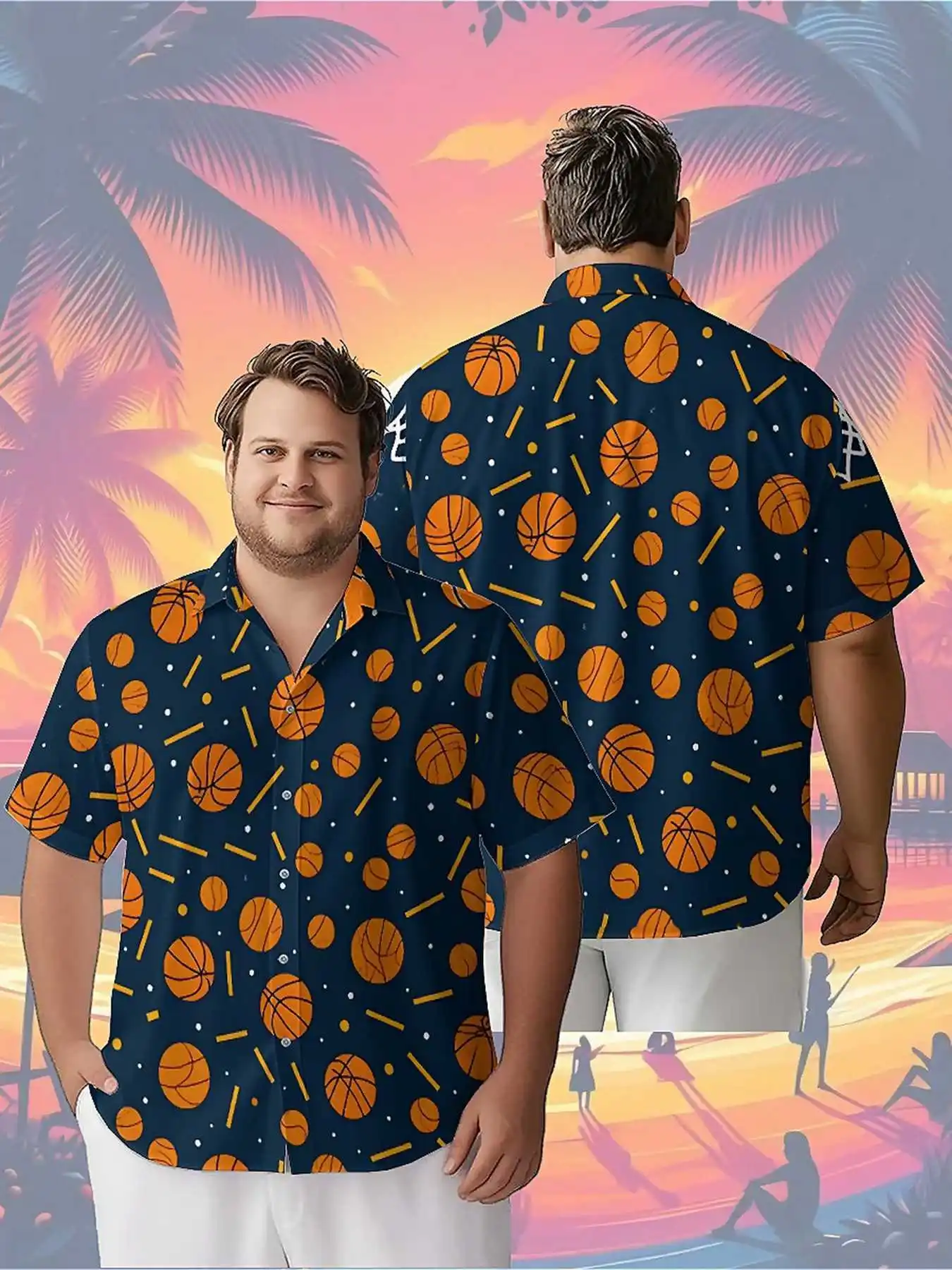 Men's Plus Size Hawaiian Shirts Basketball Theme pattern,New in Summer Fashion Tops,Hip Hop Rock Streetwear