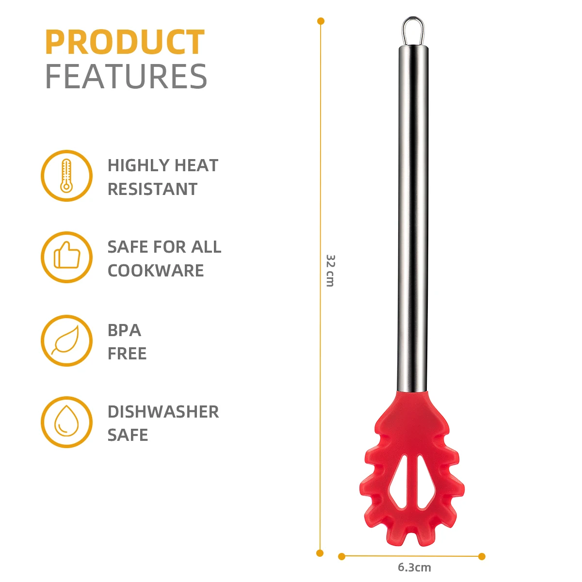 ملعقة سباغيتي مقاس 13 بوصة من السيليكون وشوكة سباغيتي مقاومة للحرارة