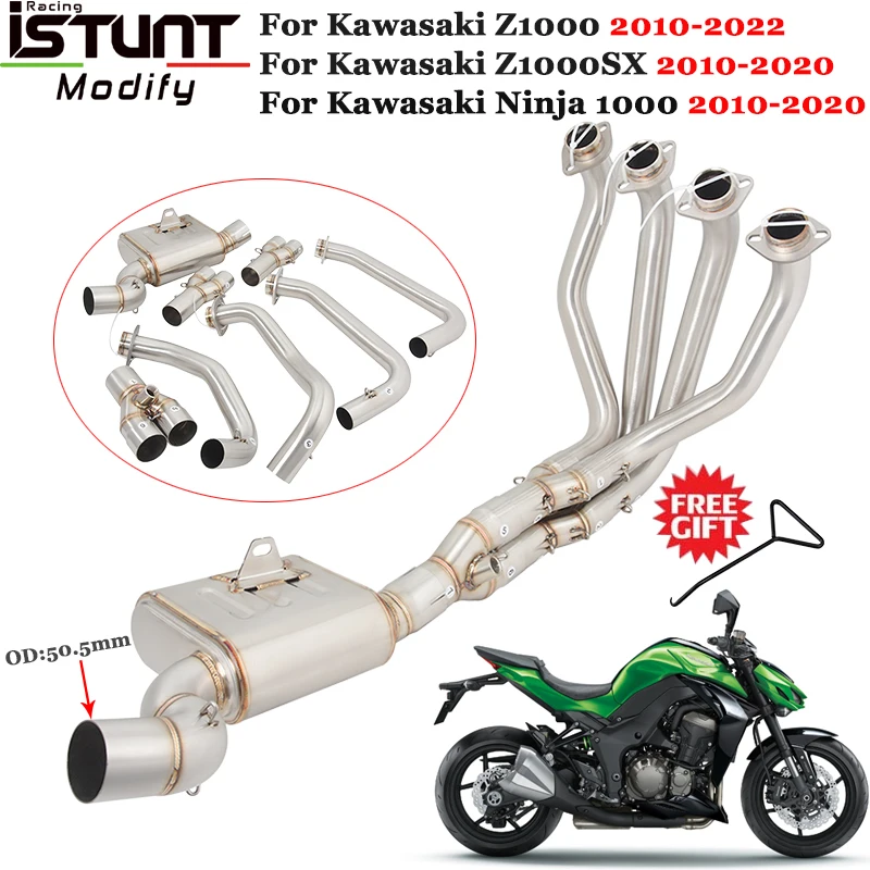 Slip On For Kawasaki Z1000 Z1000SX Ninja 1000 2010-2022 Motorcycle Exhaust Escape Single Row Eliminator Enhanced Front Link Pipe