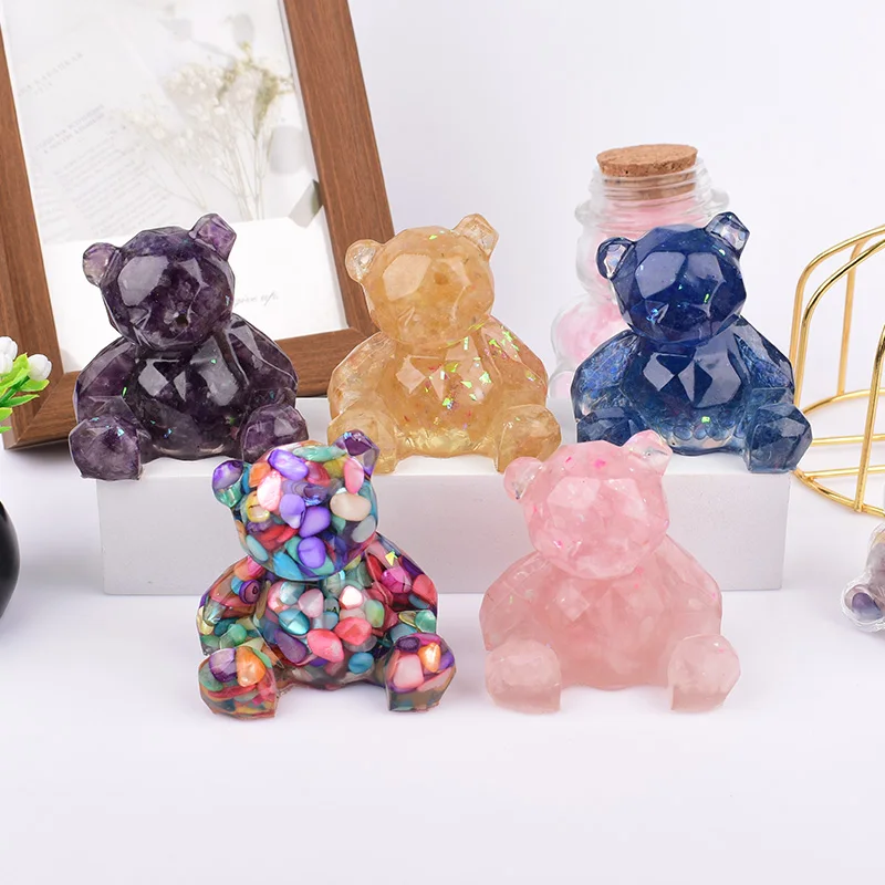 1PC Gravel Specimen Resin Bear Decoration Healing Reiki Natural Crystal Stone Crafts Hand-made Home Decoration Holiday Gift