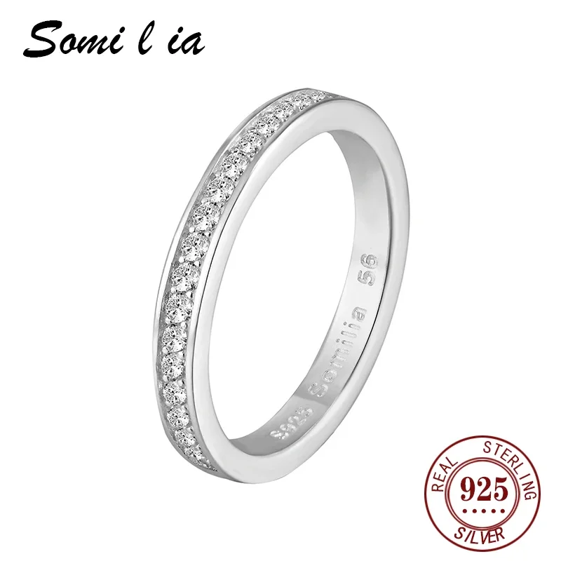 SOMILIA Fashion Trend rose gold Plated Solid 925 Sterling Silver CZ Simulated Diamond Stackable Ring Eternity Bands for Women
