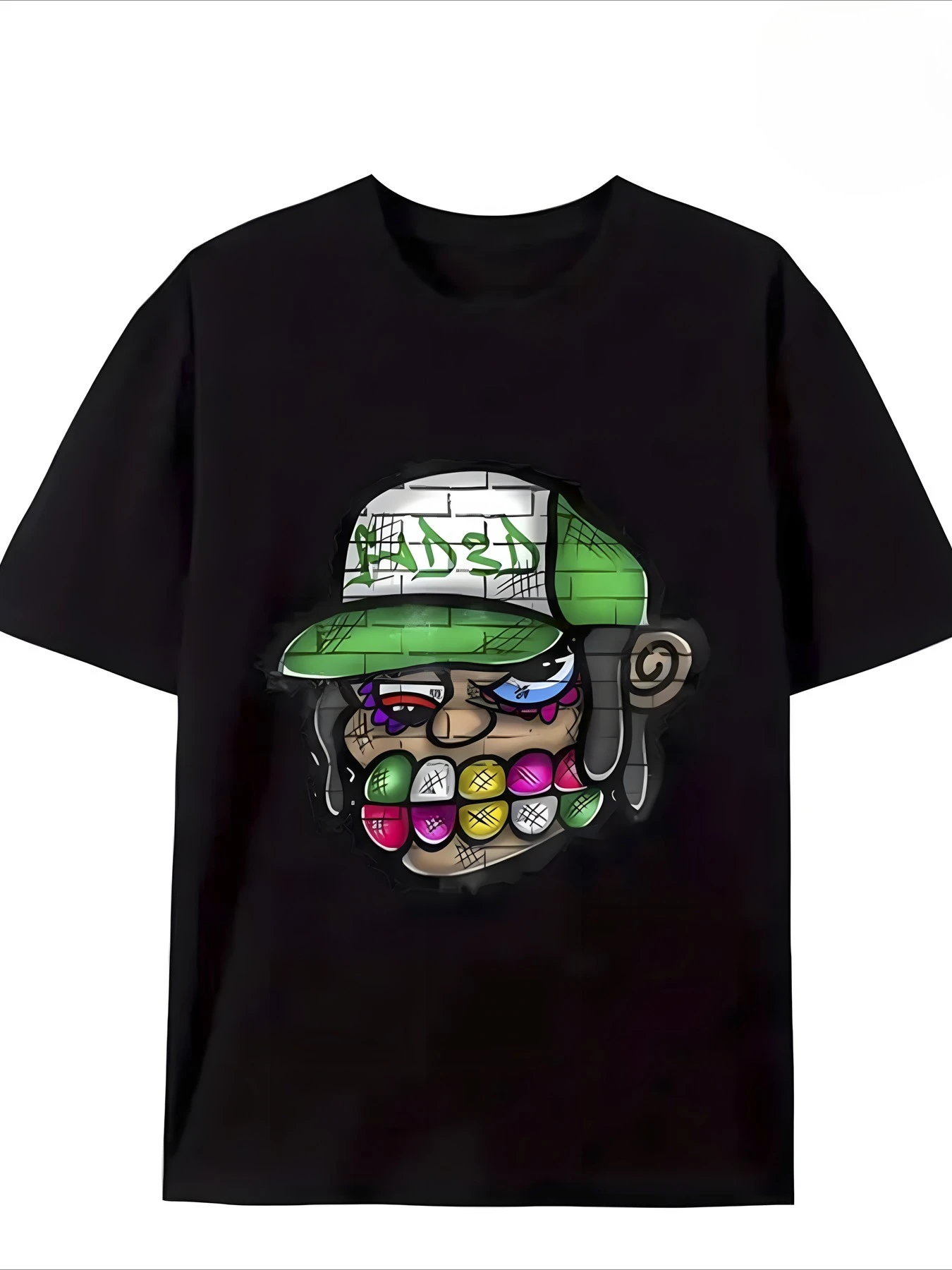 

Мужская уличная футболка большого размера, хлопковая свободная футболка с короткими рукавами и золотым грилем и мультяшным принтом, футболка большого размера