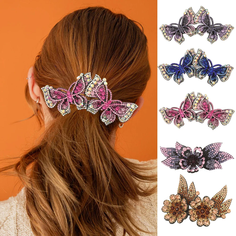 Rhinestone Butterfly Barrettes Hairpin For Women Simple Ponytail Hair Clip Temperament Party Hair Clip Korean Hair Accessories