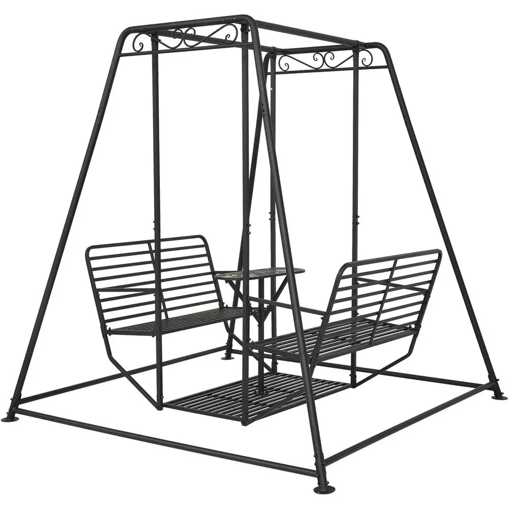 

Sturdy 4-Seat Outdoor Metal Swing Chair with Table, 880 lbs Capacity, Easy Assembly, Black