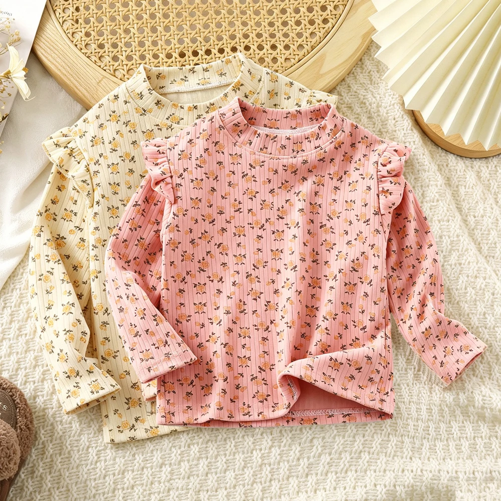 Girls Shirts 2 3 4 5 6 7 8 9 10 11 12 13 14 Years Beige Pink Floral Dots Print Teen Kids Autumn Clothes Toddler Girl Shirt Tops
