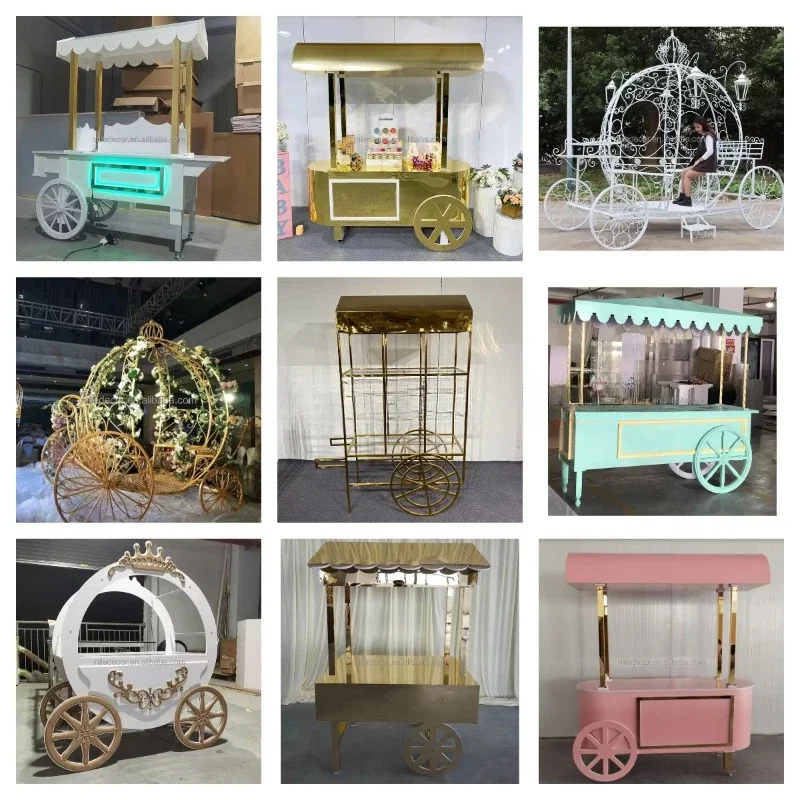 Großhandel maßgeschneiderte Gold Candy Cart Sweet Cart Dessert Cart Display Racks für Event Party Dekoration