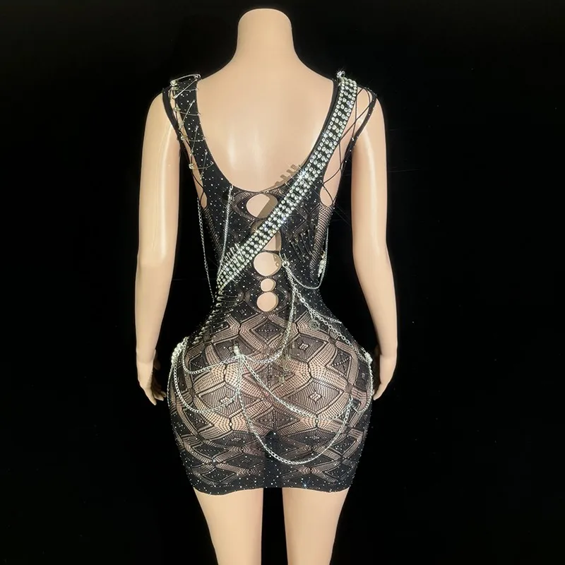 2025 블랙 생일 파티 드레스 펄 장식 섹시한 고고 댄서 의상 나이트클럽 공연복 yj089