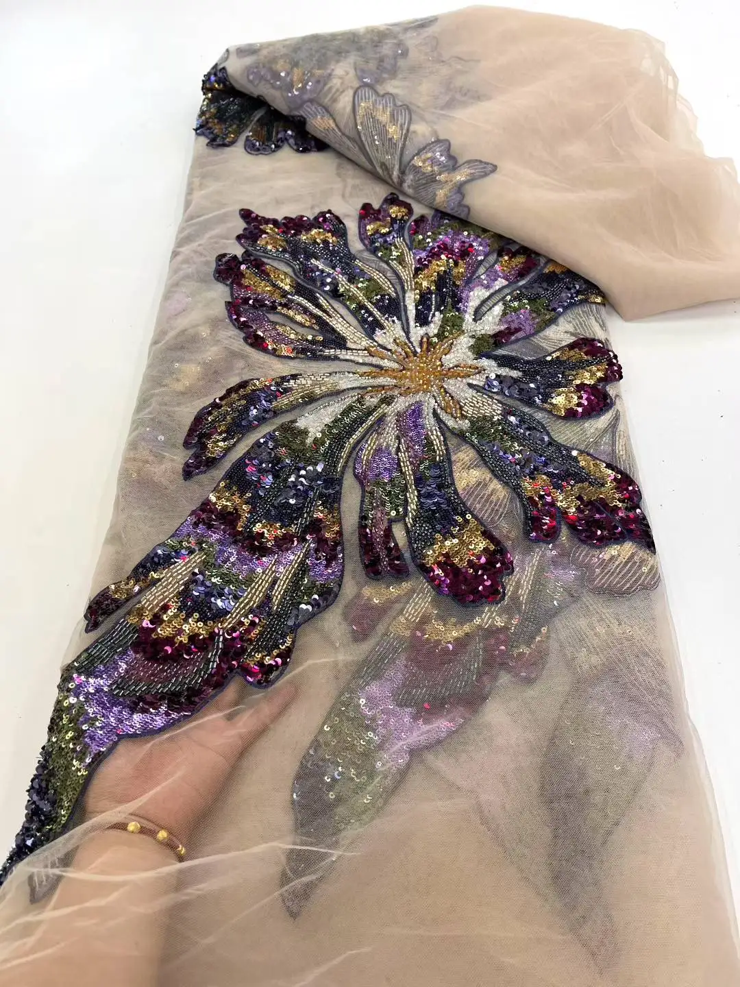 

Luxurious African Beaded Net Mesh Lace Fabric 2025 Beads Embroidery Sequins French Tulle Lace for Nigerian Wedding Party Dress