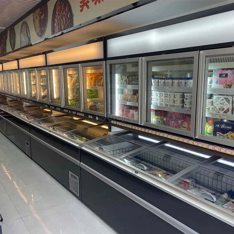Supermarket Combined Type Freezer Island Freezer Display Walls Ice Cream Freezer FL Customized