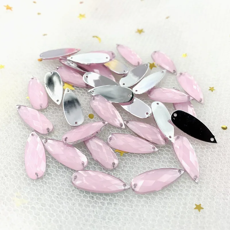 40Pcs 8*22mm Long drop Shape Resin Rhinestones Applique Stones And Crystal Gems Flatback For Costume 2 holes Button Crafts