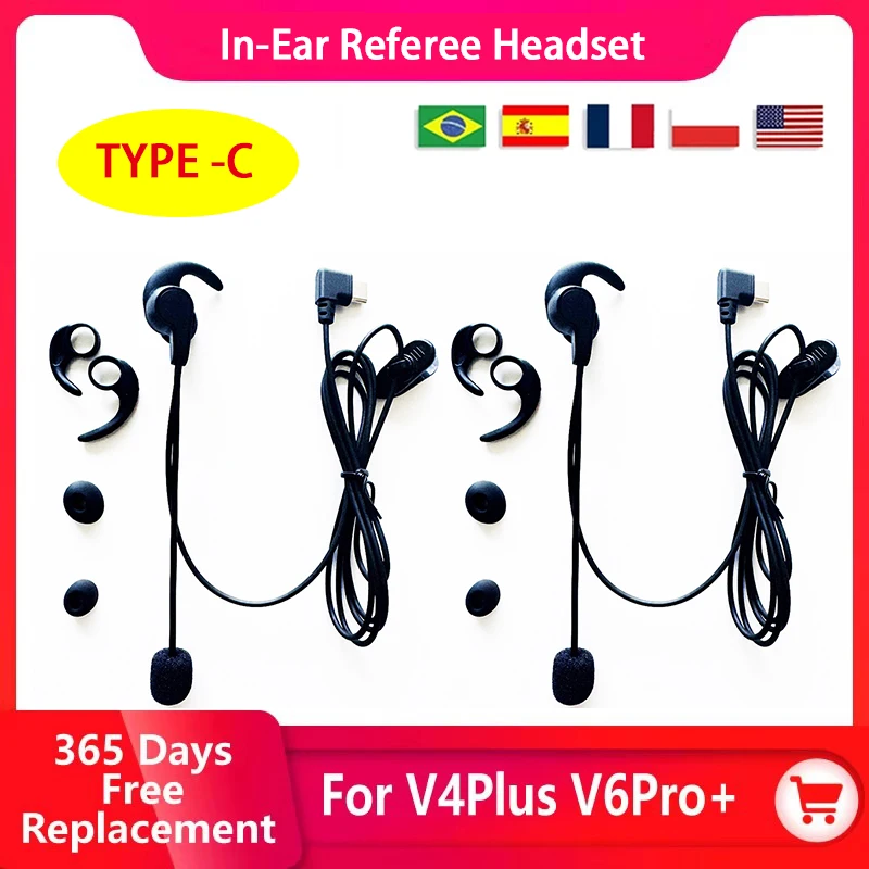 HIFI Soccer In-ear Referees Headphone Type-C for EJEAS V6 PRO+/V4 Plus Motorcycle Helmet Bluetooth Intercom Headset