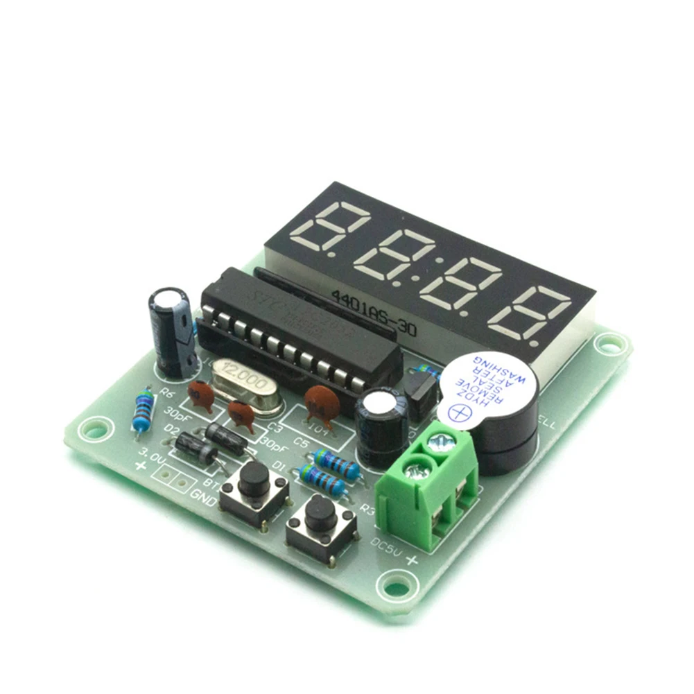 Four Digit LED Clock Building Kit for Soldering Practice with Alarm Countdown Timer Stopwatch and Time Display Features