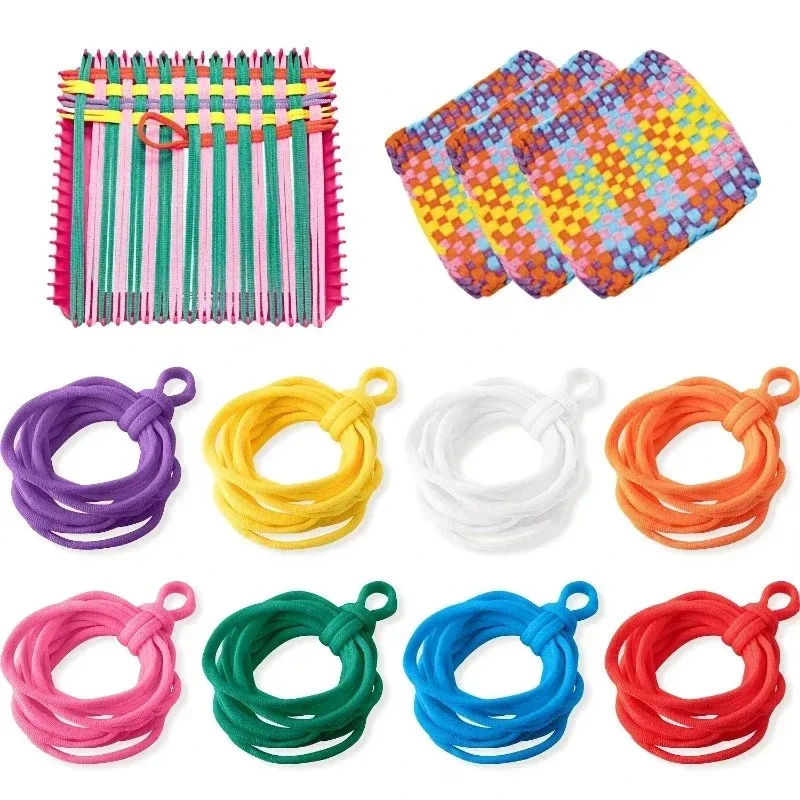 A Top Quality DIY Handmade Multicolored Elastic Rope Coil Weaving Set Crochet String Tool Arts & Crafts Kit for Kids Gift