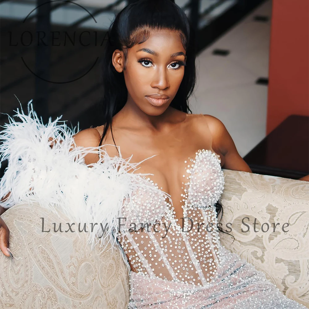 Shiny Mermaid Prom Dresses for Black Girl One Shoulder Feather Evening Party Gowns Customized sukienki damskie wieczorowe na wes