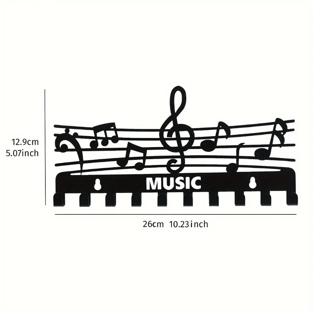 Stylish Iron Music Note Storage Rack: Creative Key Hooks and Coat Rack for Indoor Home Wall Decoration