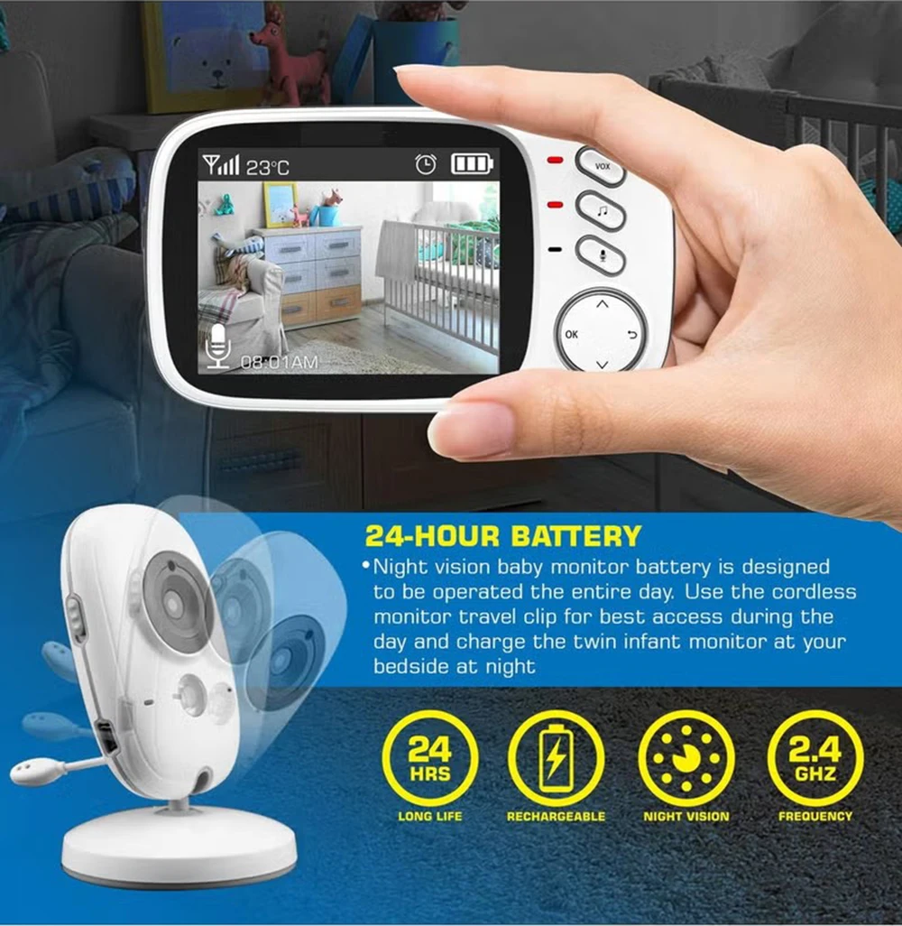 Video Baby Monitor Long Range Upgraded 850’ Wireless Range, Night Vision, Temperature Monitoring and Portable