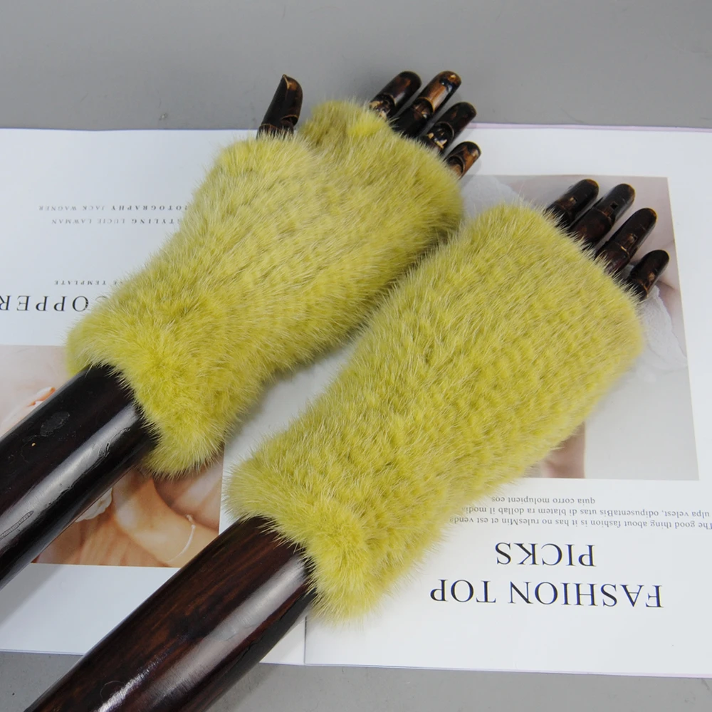 Hot Sale Winter mink fur gloves for women Real Fur Gloves New 20CM Fashion elasticity Genuine Glove Knitted Mink Fur Fingerless