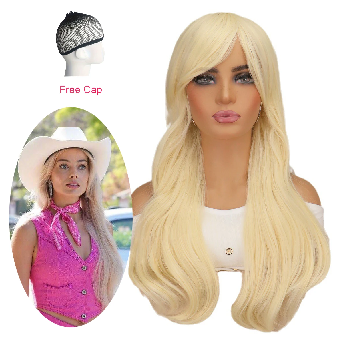 Ken Barbi Cosplay Wig Long Blonde Wave Hair Wig Women Daily Party Synthetic Heat Resistant Curly Wig Girls Halloween Cosplay