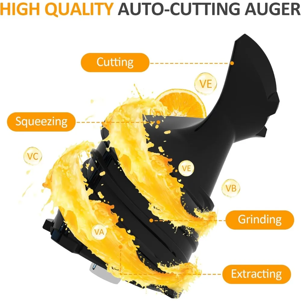 عصارة بالضغط البارد مع شلال تغذية واسعة 5.9، آلات عصارة المضغ البطيئة بقدرة 250 وات تناسب الخضروات والفواكه بالكامل، سهلة الاستخدام #5