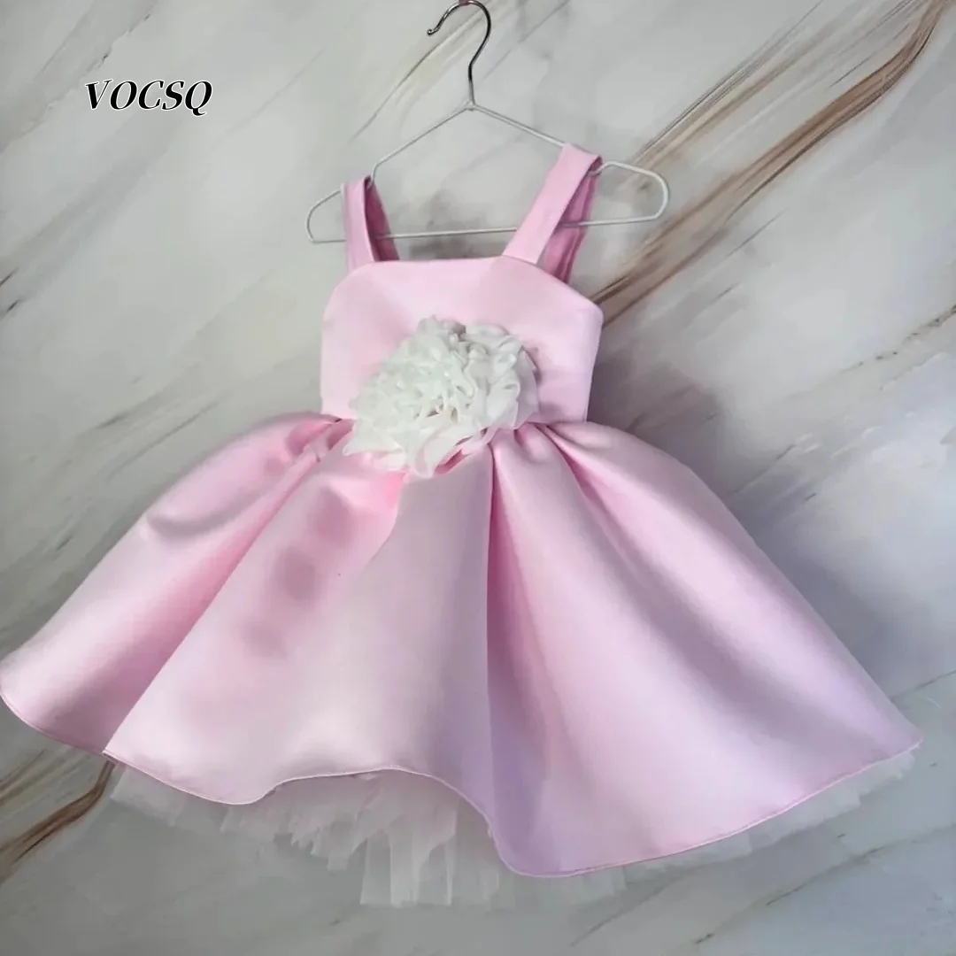 Flower Girl Dress Peach Pink Shiny Sleeveless Pleated Skirt Oversized Bow Back Floor Length Kids Formal Gown Customized